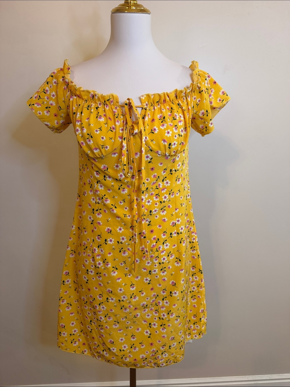 Yellow Floral Off-Shoulder Sundress